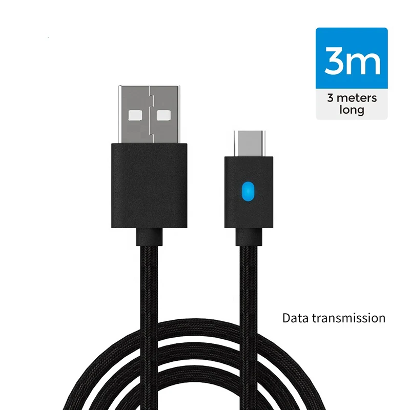 Type-C 3M USB charging cable with indicator light data transmission for PS5 game controller charging cable