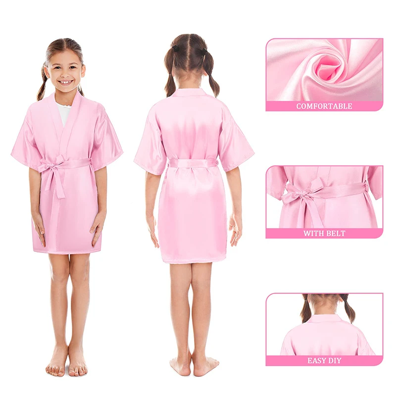 6/8/10 Set Birthday Princess Robes Spa Party Robe for Girls Kids Birthday Favors Kimono Satin Robe Pink Slumber Party Sleepover