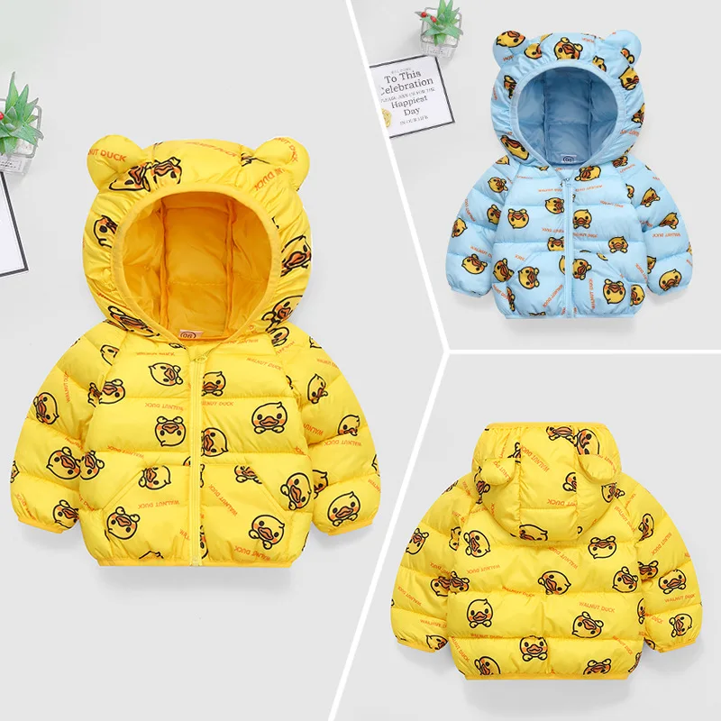 

Children's autumn and winter cotton coat with full printing, boys' short hooded jacket, girls' cute little cotton coat treasure