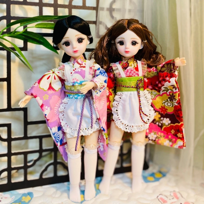 인형 기모노 옷 1/6 BJD 인형 일본 제복 캐주얼 패션 공주 복장 액세서리 꽃 치마 목욕 가운