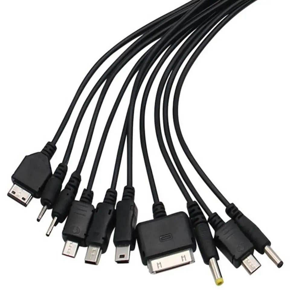 كابل شاحن عالمي متعدد للهواتف المحمولة ، إصدار USB 2.0 ، ذكر إلى قابس متعدد ، أسود جديد مفيد ، 10 في 1