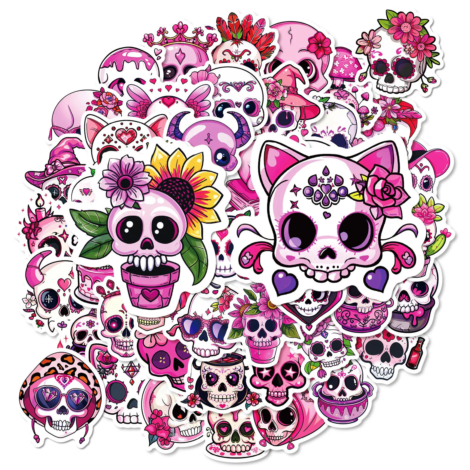 10/30/50PCS Pink Skull Girl Heart Romantic Halloween Sticker DIY Phone Laptop Luggage Skateboard Graffiti Decals Fun forToy