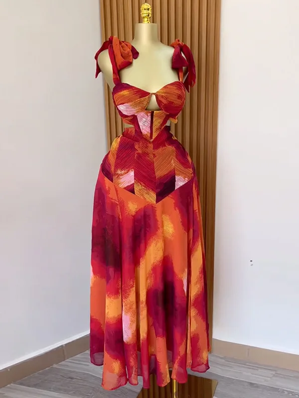 

ter Print Long A-Line Dr Sexy Strapl High Waist Midi Skirt for Women Spring Summer Autumn Floral Pattern Zipper Closure