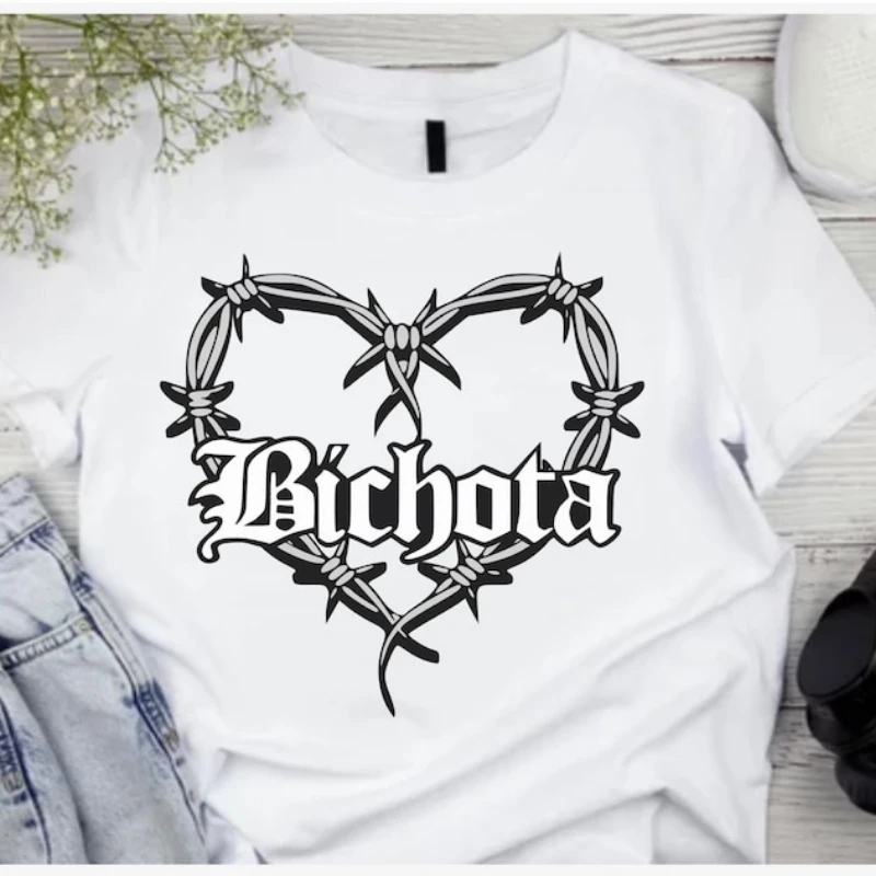 Bichota T Shirt Concert Heart Tattoo Tee T Shirt for Bichota Concert women  t-shirts for women 100%Cotton goth y2k Drop Shipping