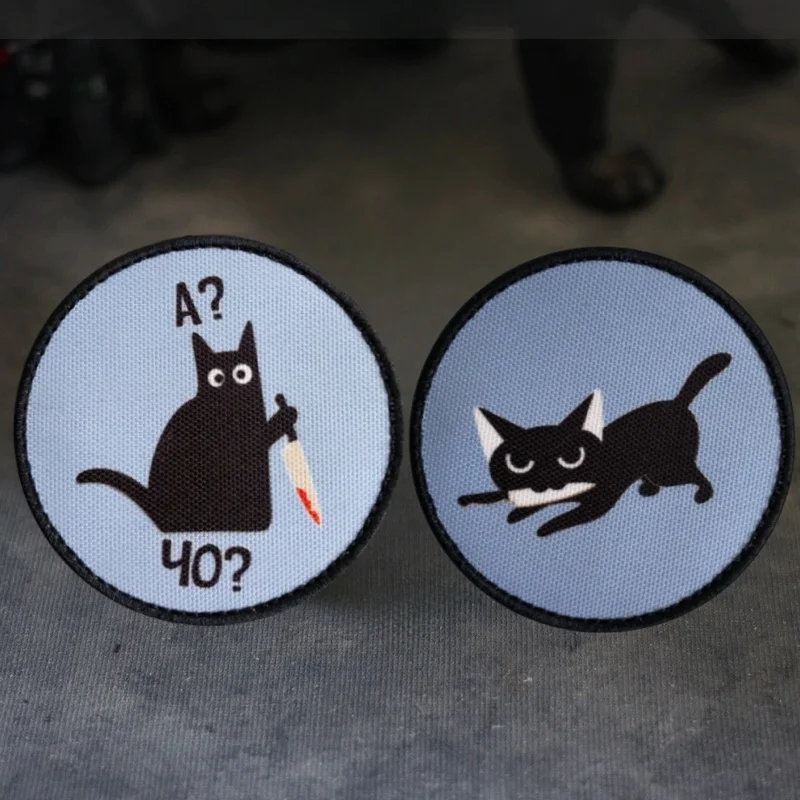 

Fun Robert Knife Cat Tactical Patch Hook&Loop Emblem Cartoon Black Cat Morale Badge Cute Chevron Applique DIY Backpack Stickers