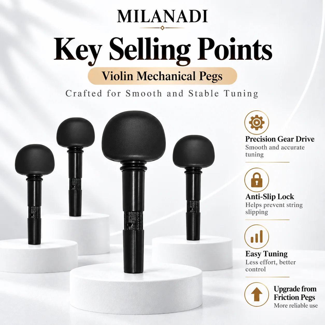 4Pcs Violin Mechanical Tuning Pegs Machine Heads Violin Peg Scrolled Head Violin Finetune Pegs String Tuners Accessories