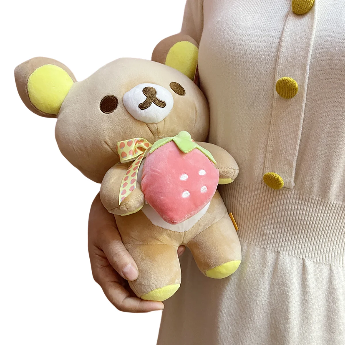 New Strawberry Rilakkuma Plush Doll Kawaii Anime Brown Bear Pelcuhe Stuffed Cute Couple Toy Girl Like Gifts