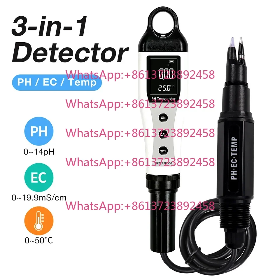 Food Digital Precision PH Meter 0-14pH 0-1999mS/cm High Accuracy Waterproof 3-in-1 PH EC Tester for Food Dough Meat Skin Fruit