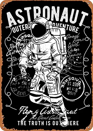 Astronaut and Space 2 Metal Tin Sign Retro Wall Decor Vintage Art Print Poste Great Gift for Space Fans 8 x 12 inch