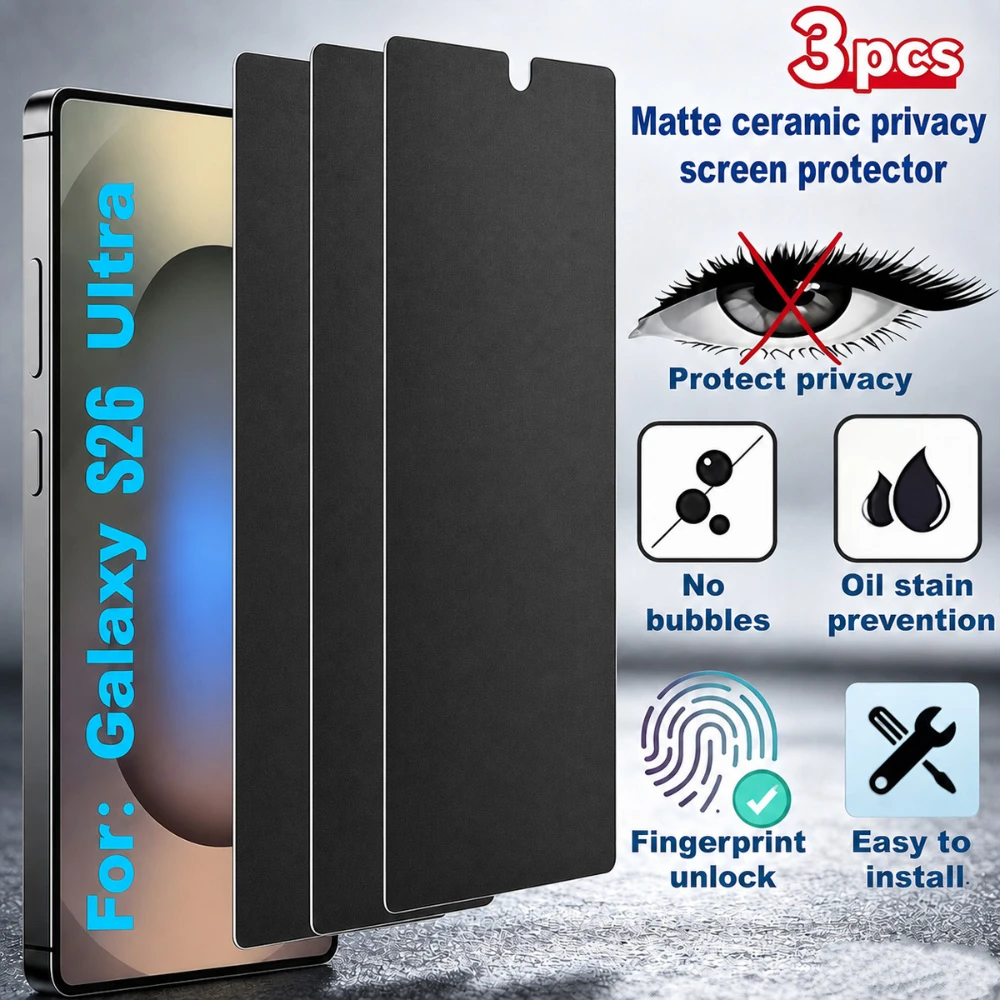 NNBILI 3-Pack Full Coverage Matte Ceramic Privacy Screen Protector, for Samsung Galaxy S26 S25 S24 S23 S22 S21 Ultra S24 S23Plus