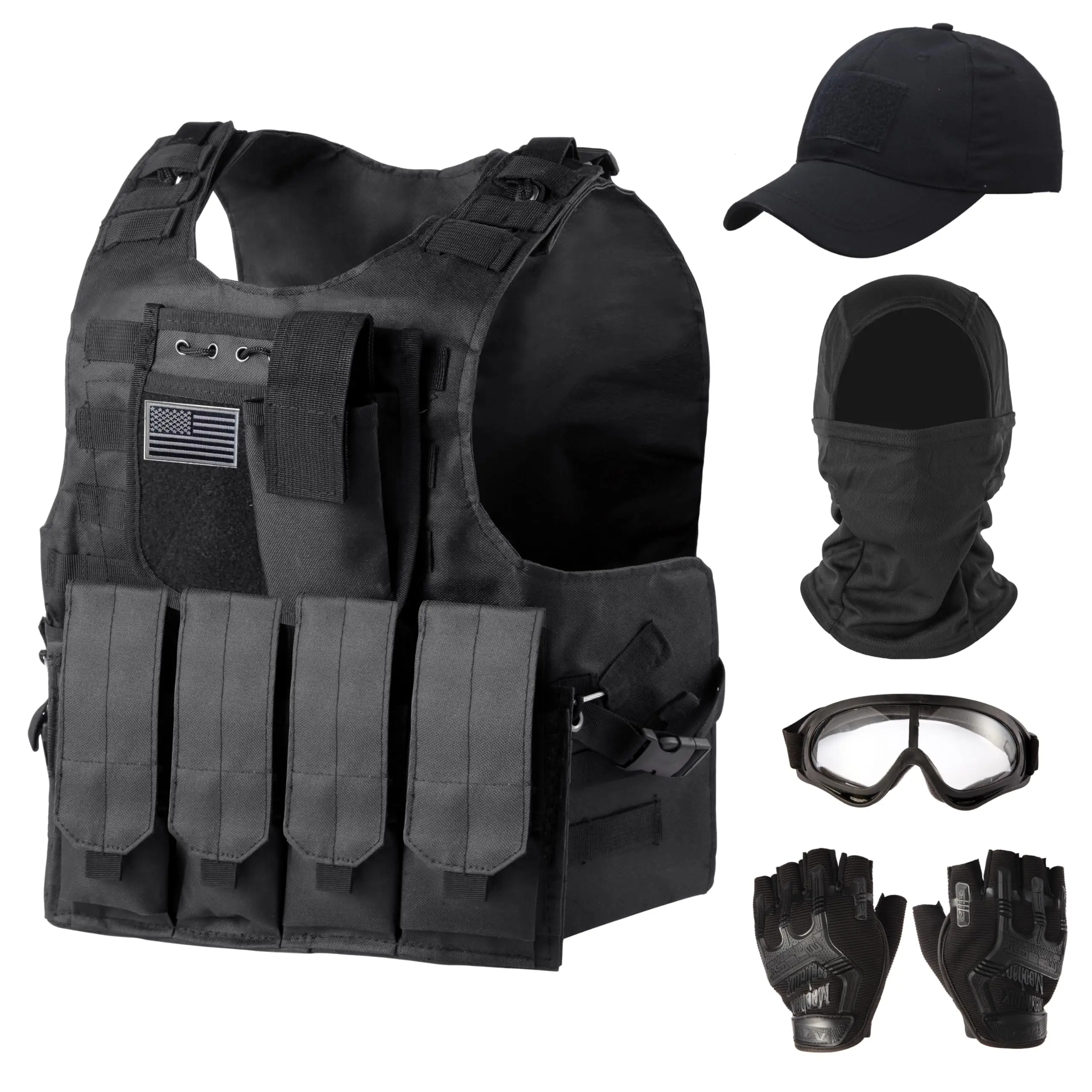 

AQzxdc Tactical Vest Set Airsoft Paintball Vest Airsoft Equipment with Hat Glove Visor Goggles for Outdoor Hunting Duty Shooting