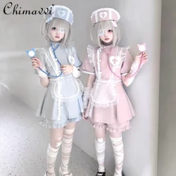 Nurse Medical System Water Color Pink Subculture Top and Shorts Suit Cosplay Clothes 2024 Summer Sweet Girl Women's Y2K Outfits