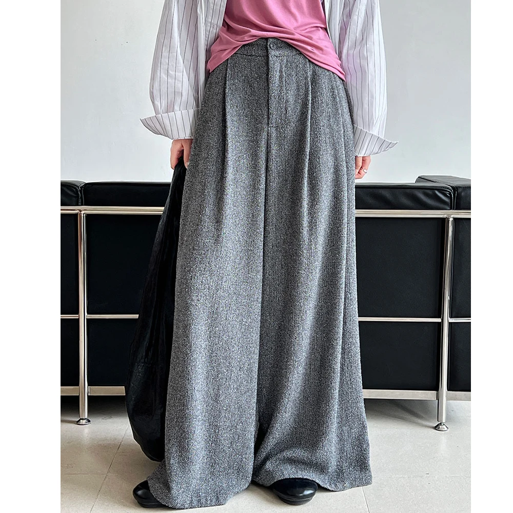 2024  Women Autumn Wide Leg Straight Pants 50% Cotton High Waist Beige Color Pants Fashion Clothes Thick Pants Female Trousers