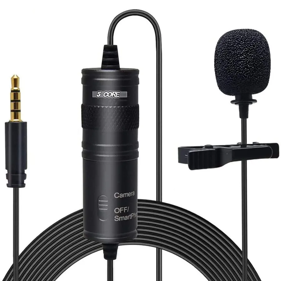 

5 Core Professional Omnidirectional Lavalier Microphone 3.5mm ClipOn Lapel Mic for Smartphone DSLR Camera PC Interview Video Ca