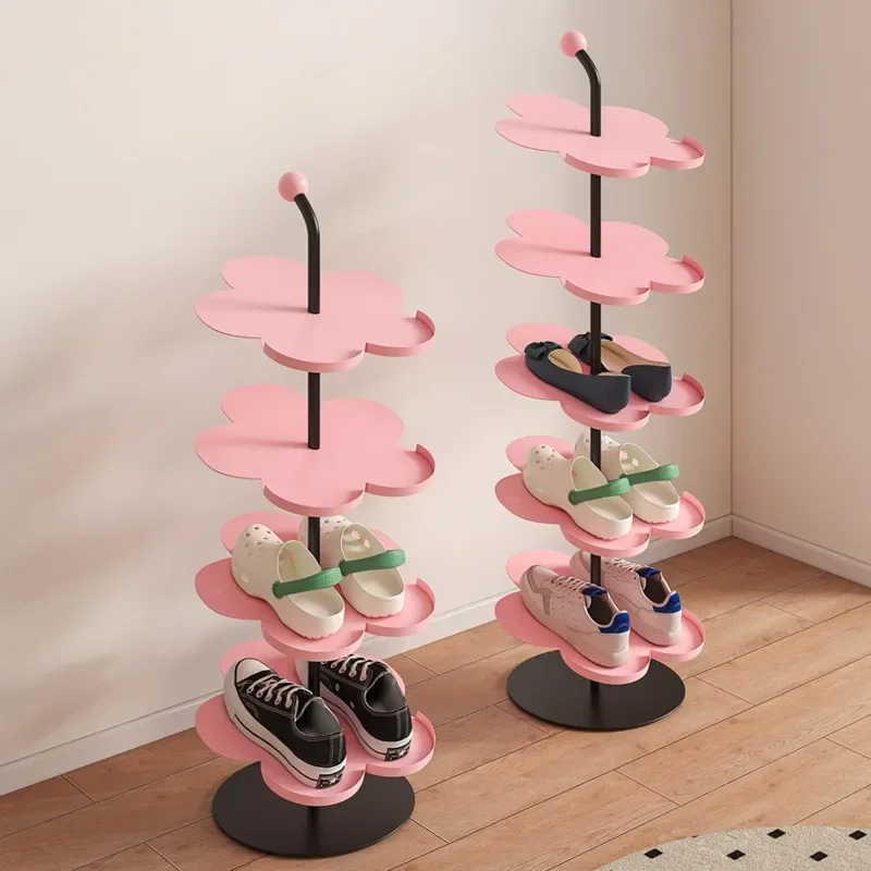 

Pink Peach Blossom Shoe Rack Multi-layer Household Shoe Organizer Floor-standing Simple Shoe Stand for Home Organization