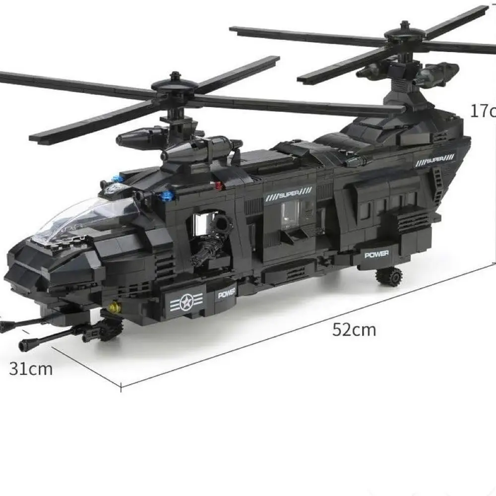 SWAT Black Hawk Helicopter & Raft Building Blocks Set with Accessories for Teens & Adults