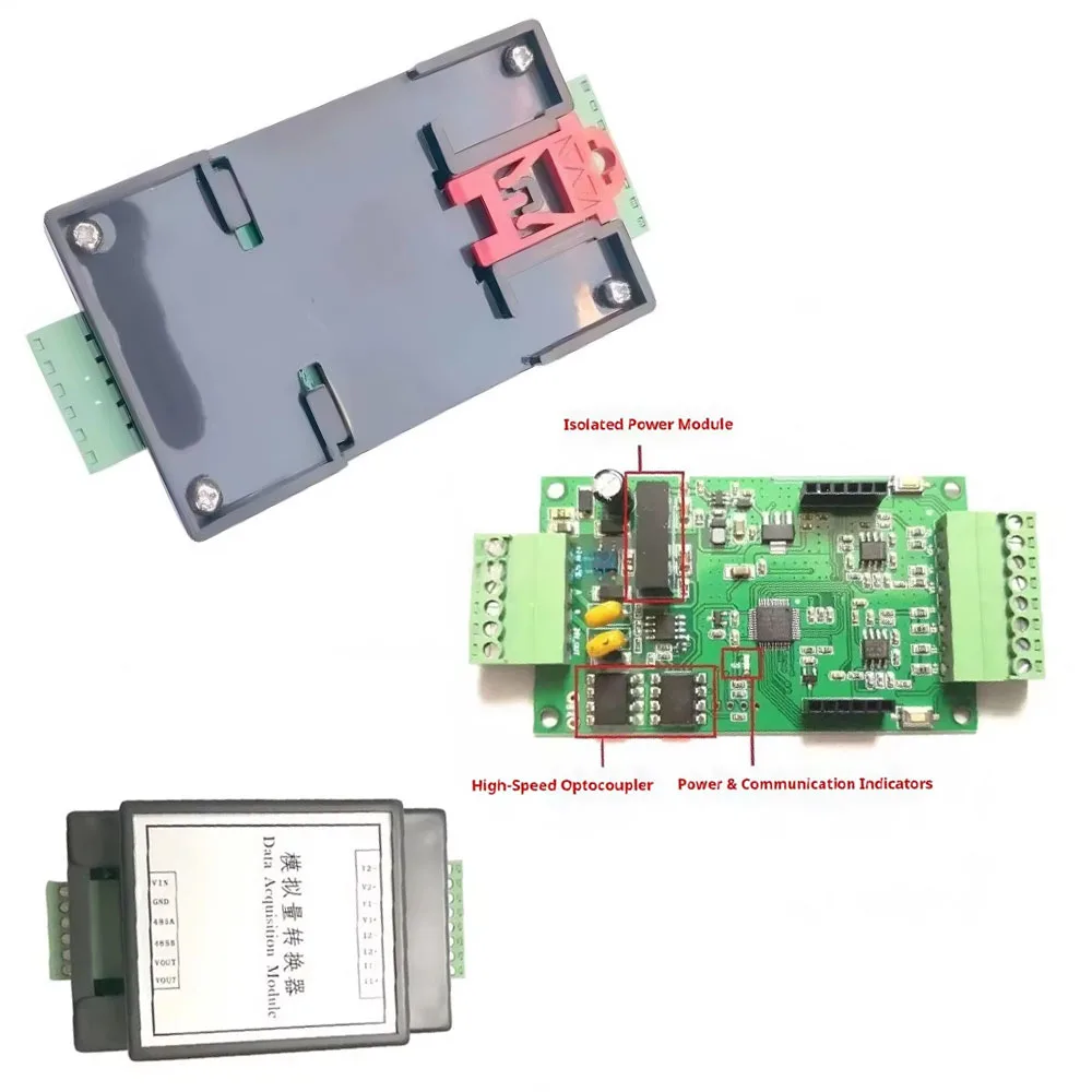 

4-Channel Analog Converter 10-30V Input of 0-20MA/4-20MA/0-5V/0-10V Output RS485 MODBUS Converter Module 12-bit AD Resolution