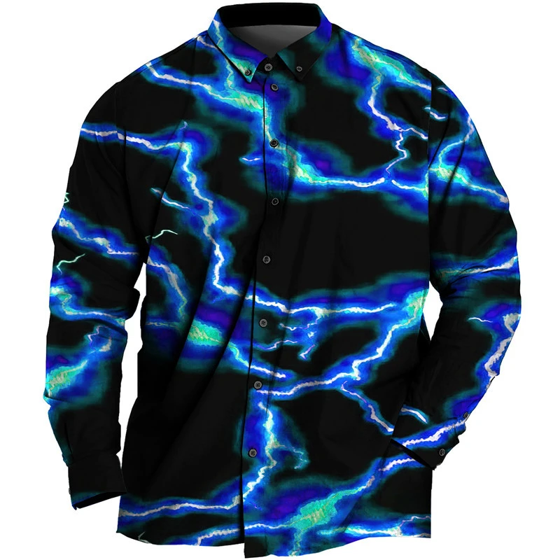 Lightning 3d Print Fashion 2024 Men's Shirts Single Breasted Shirt Stripe Pattern Long Sleeve Tees Tops Men's Clothing Oversized