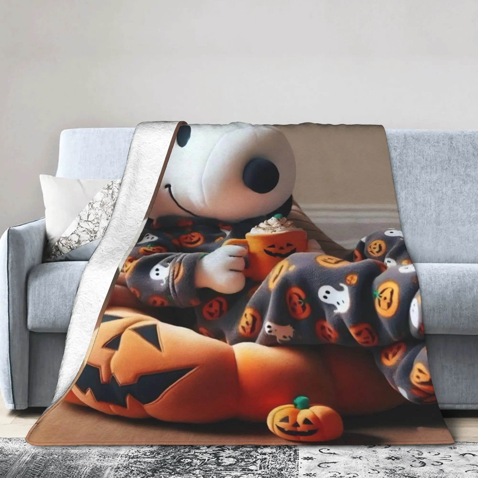S-Snoopys Movie Knitted Blankets Fleece Xmas Christmas Halloween Ultra-Soft Throw Blankets for Outdoor Travel Bed Rug