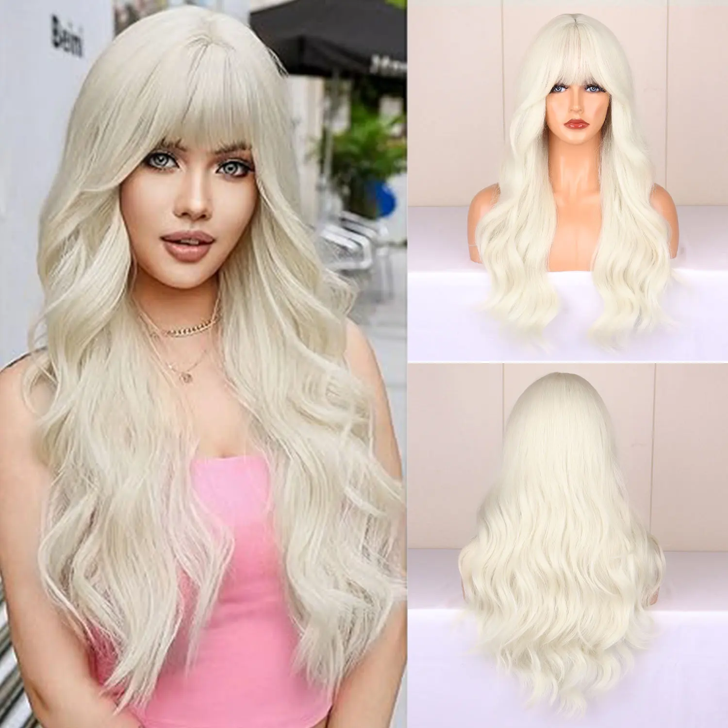 

Chemical fiber hair blond wig middle part wig mechanism head cover hair European and American wig women's whole hair cover