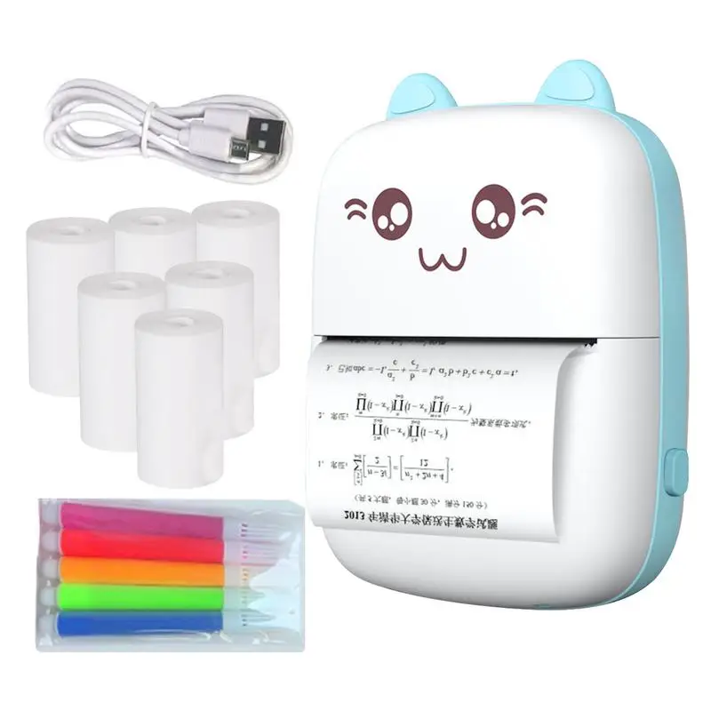 Mini Printer Portable Pocket Inkless Thermal Label Printer With 6 Rolls Printing Paper Pocket Wireless Printer For Learning