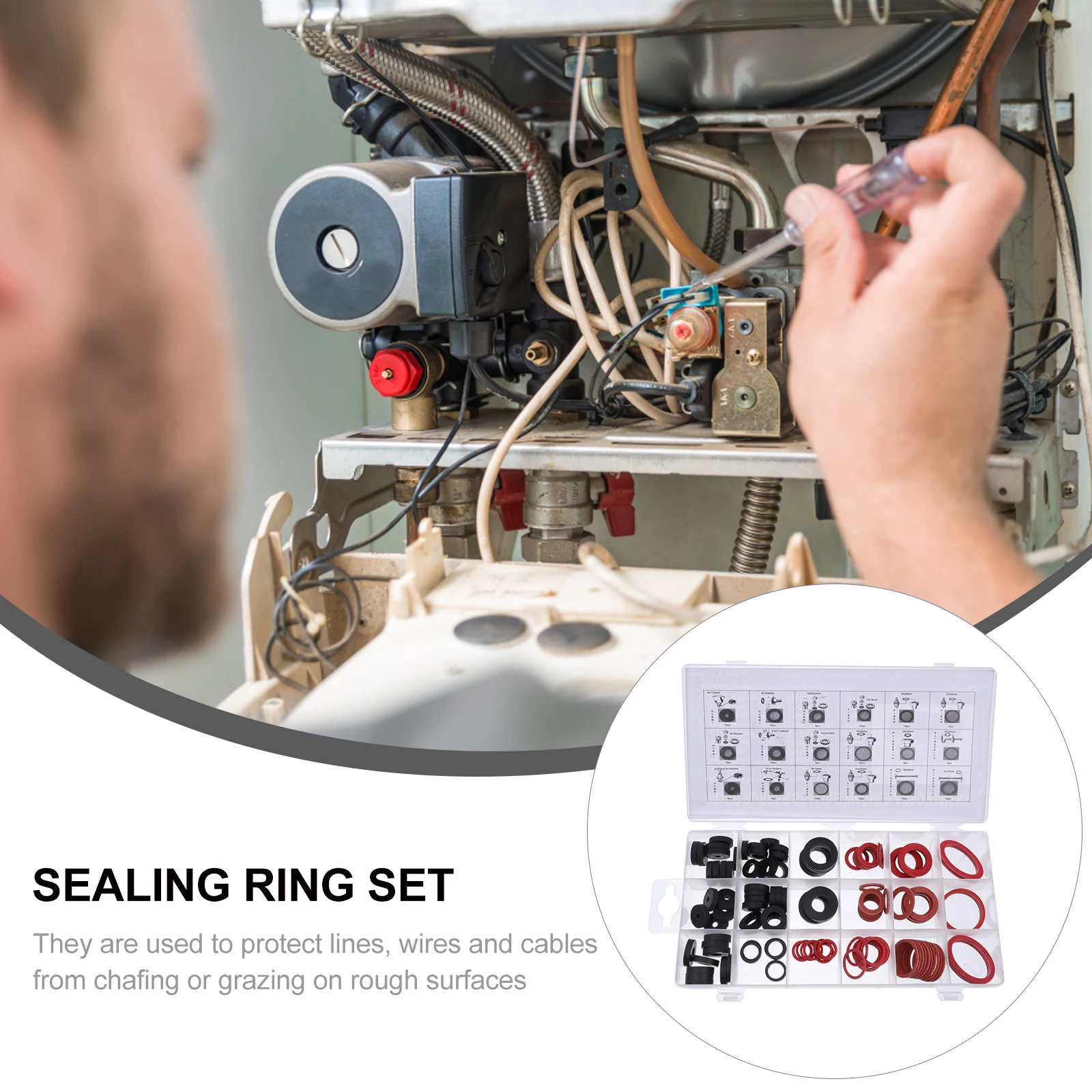 

141Pcs Rubber Gasket Assortment Set Wear Resistant Oil Resistant for Plumbing Faucet Repair Sealing Ring Kit Washer Repair