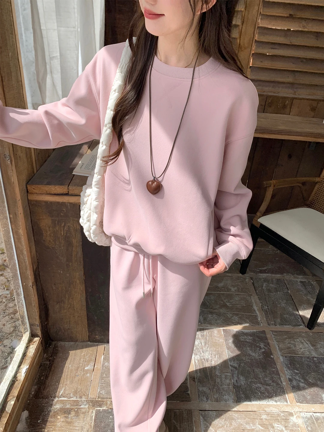 

Уютный женский круглый комплект свитшотов Ne Thiened Fce, прямые брюки на подкладке, зимняя теплая повседневная спортивная одежда из двух предметов