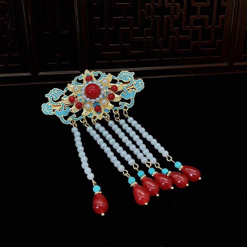 

Аксессуары для волос в национальном тренде, заколки для волос ханьфу в древнем стиле, женские высококачественные заколки для волос с жемчужной кисточкой, головные уборы