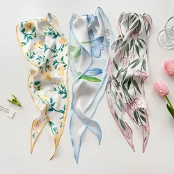 Fashion Silk Satin Scarf Women Long Headband Cute Neckerchief Flora Print Hair Tie Scarfs For Ladies Skinny Hairband Bag Scarves