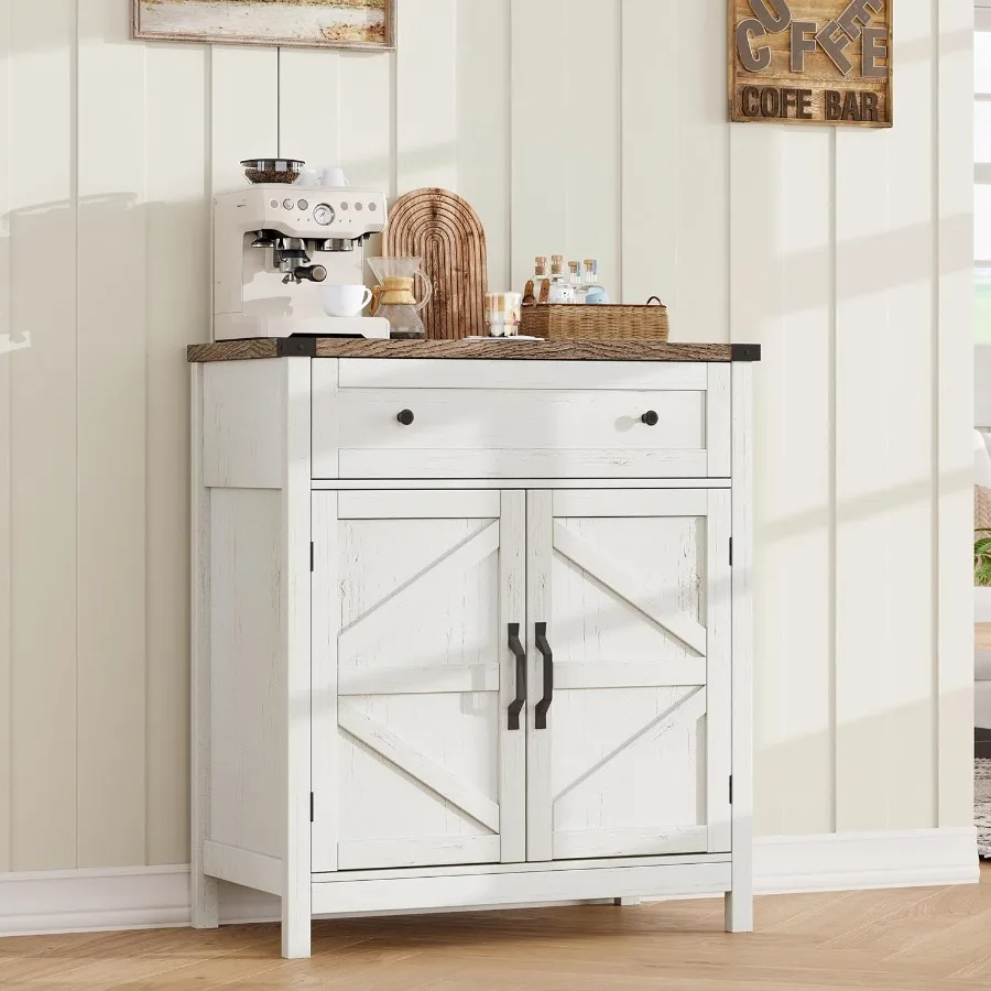 Kitchen Storage Cabinet Coffee Bar Cabinet Farmhouse Buffet Sideboard with Drawer for Kitchen Living Room White