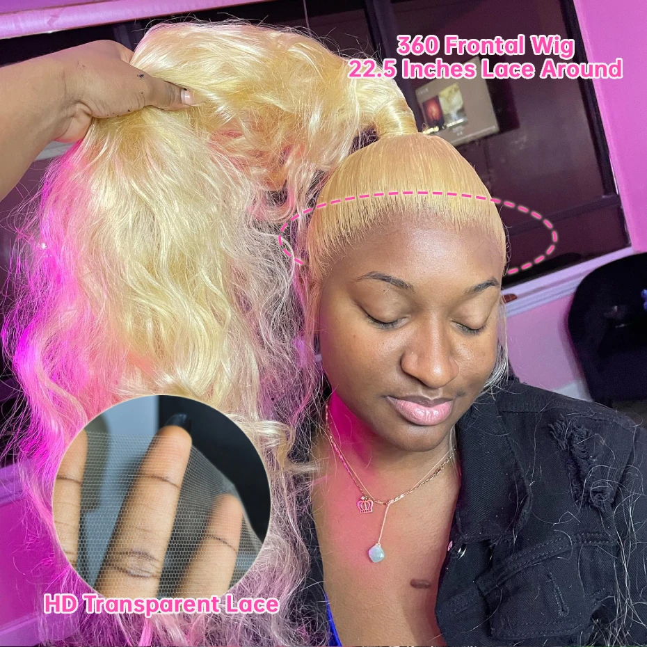 613 Blonde Body Wave Lace Front Wig - Platinblond 613 HD 13x6 Lace-Front-Perücke, gewellt,