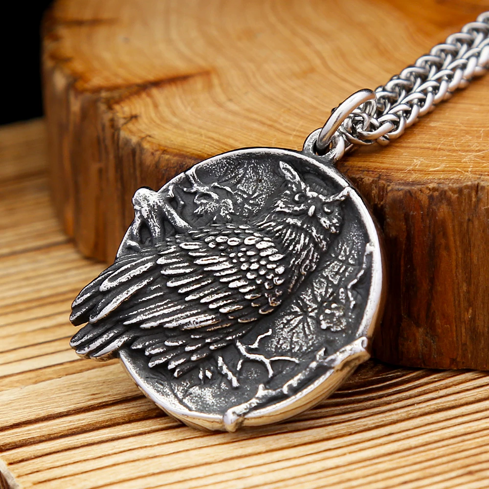 Nordic Vintage Owl Pendant Stainless Steel Viking Animal Necklace For Men Punk Fashion Amulet Jewelry Gifts Dropshipping