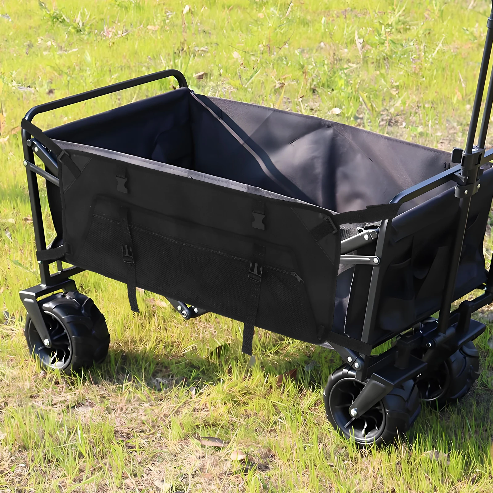 กระเป๋าเก็บของแบบพับได้ 1 ชิ้น พร้อมช่องเก็บของด้านข้างแบบตาข่าย ทำจากผ้า Oxford สำหรับจัดเก็บของใช้ในแคมป์ปิ้ง พกพาสะดวก อุปกรณ์เสริมสำหรับรถเข็นกลางแจ้ง