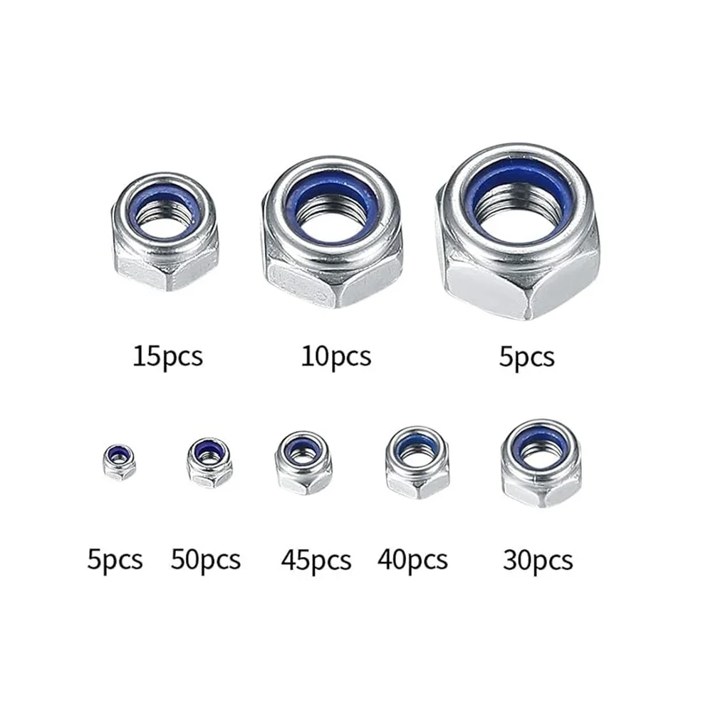 200pcs Stainless Steel Self-Locking Nuts Assortment Threaded Inserts Hex Nut Set For Folding Beds Wardrobes Miners Engines