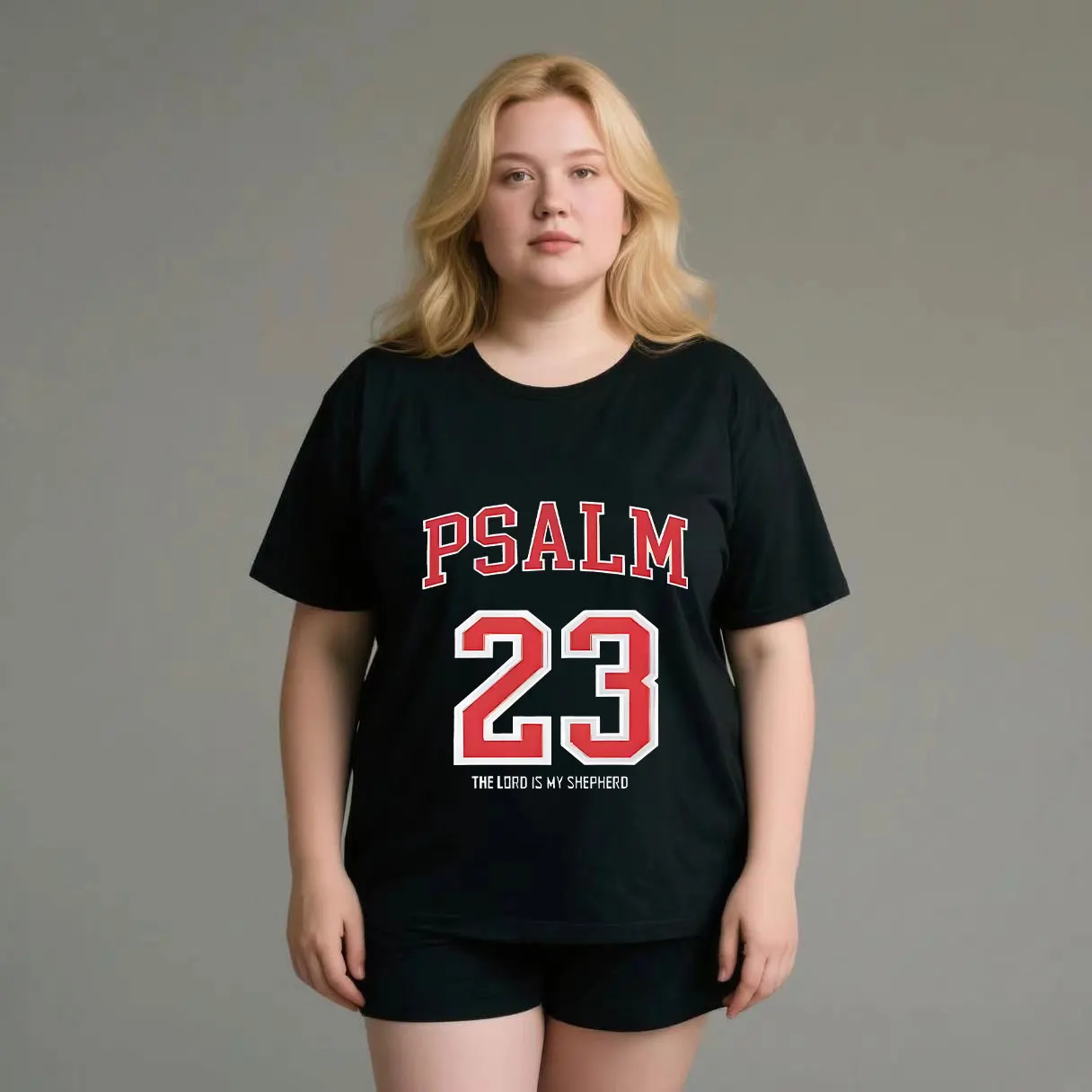 

English+23 digit red and white color printing plus size Ladies' casual short sleeved T-shirt black
