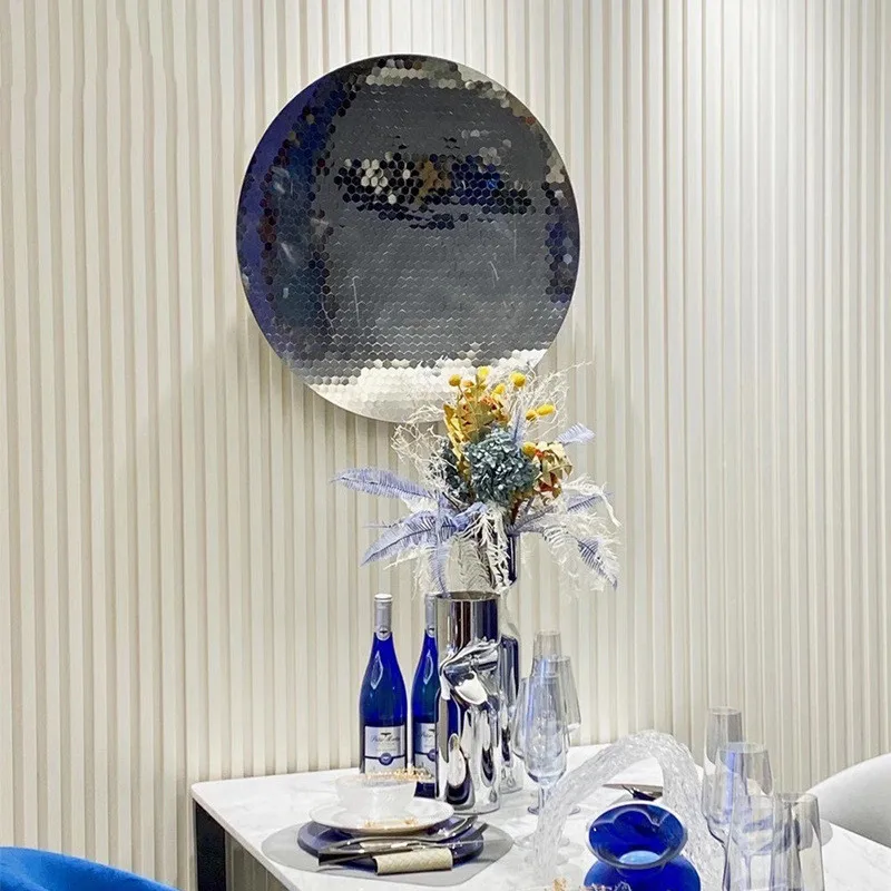 Metal geometric honeycomb concave mirrors, stainless steel wall hangers for living rooms, bedrooms, villas, shops and hotels