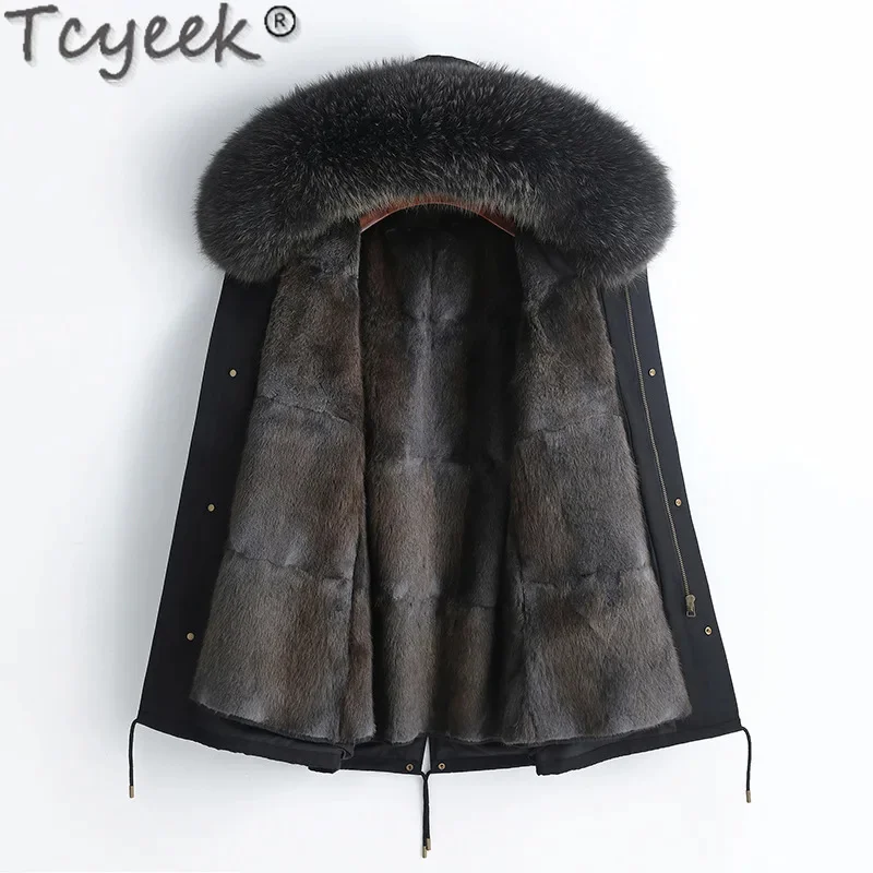 Natural Tcyeek Mink Parka Real Jacket Female Winter Jackets for Women Clothes 2024 Korean Warm Detachable Fox Fur Collar