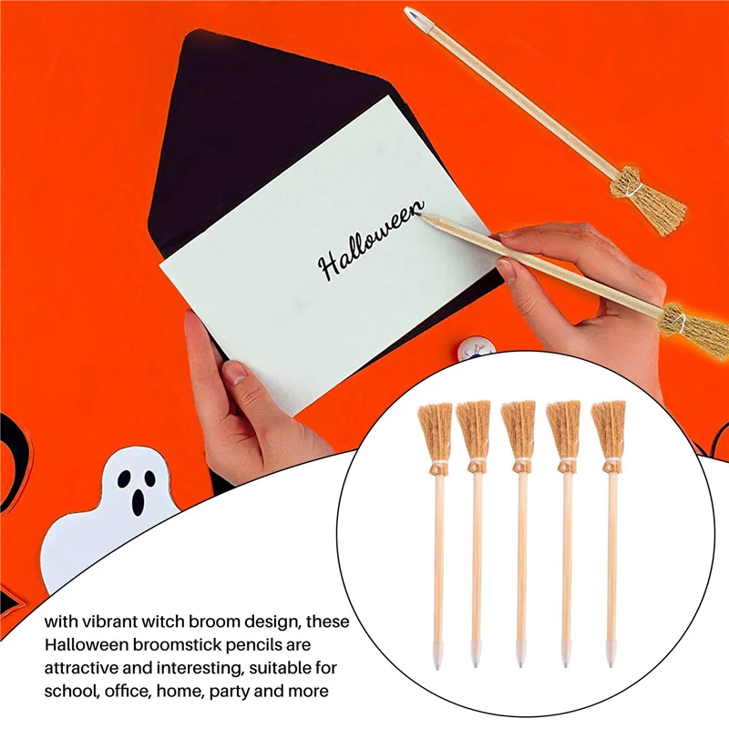 

A23Q-12 Pcs Witch Broom Pencils For Halloween Broomstick Ballpoint Pencils Halloween Party Favors Witch Broom Prop Writing