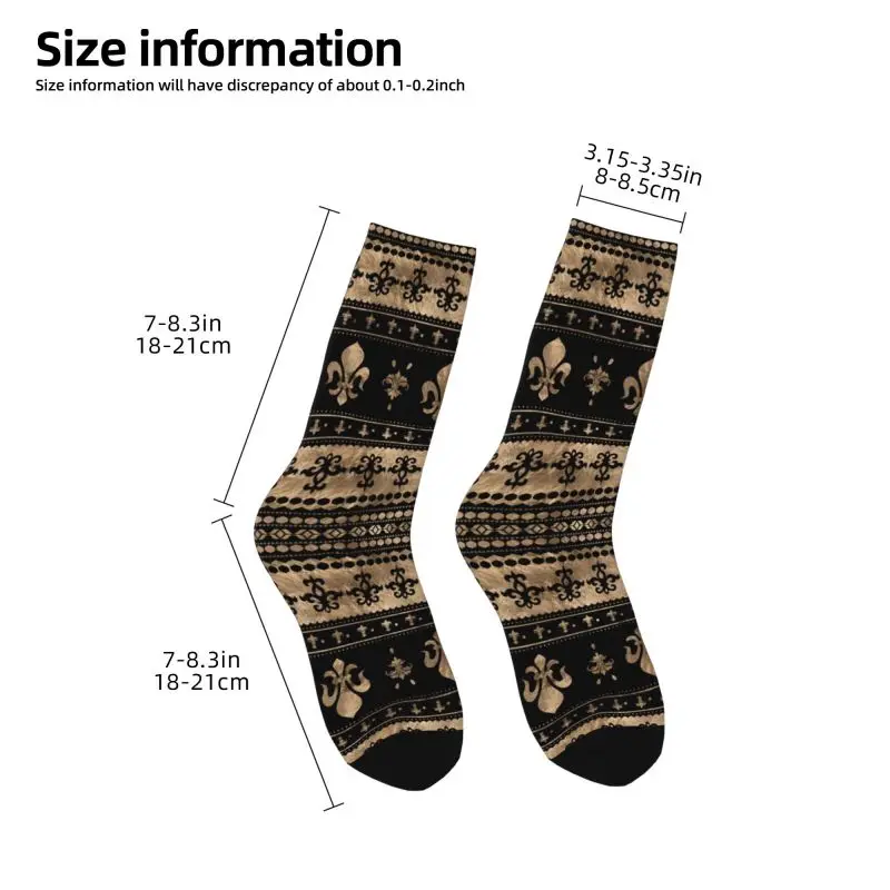 Black And Gold Fleur De Lis Men's Crew Socks Unisex Novelty Fleur-De-Lys Lily Flower Spring Summer Autumn Winter Dress Socks