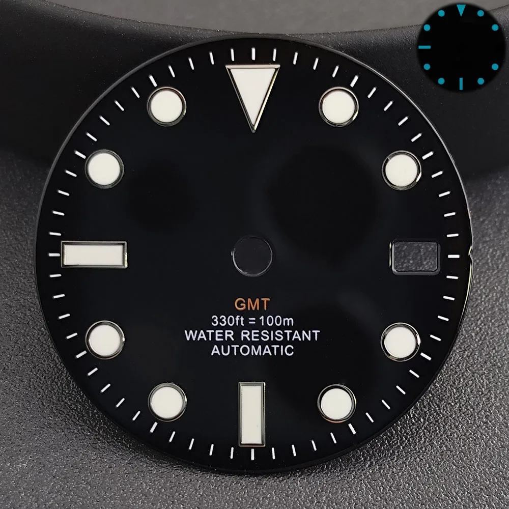 قرص NH34 بمينا GMT مؤشر أبيض وأسود مناسب لحركة NH34 NH34 ملحقات ساعة المؤشر NH34