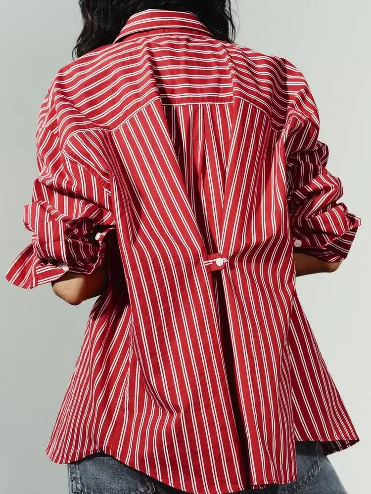 Autunno 2025 Nuovo Arrivo Sciolto Seta irt Lungo Sve A Righe Faionable Abbigliamento Donna Etnico Costume di Scena 882353 094