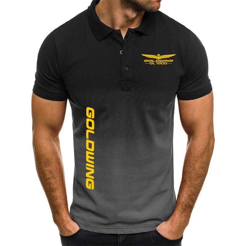 Asa de ouro impressão gradiente algodão polo masculino, bolinhas, manga curta, personalizado, casual, esportes