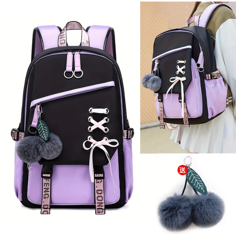 Teen Fashion Backpack Bow Tie Decoration Girls Cute Backpack Lightweight Large-capacity Elementary Middle And High School