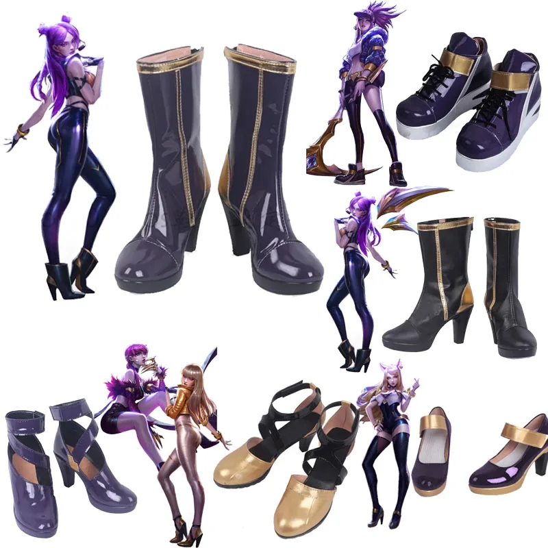 Bota LOL KDA Ahri Kaisa Evelynn Akali, zapatos de Cosplay para hombres y mujeres, botas de cuero Artificial, zapatos Coser para fiesta de Halloween