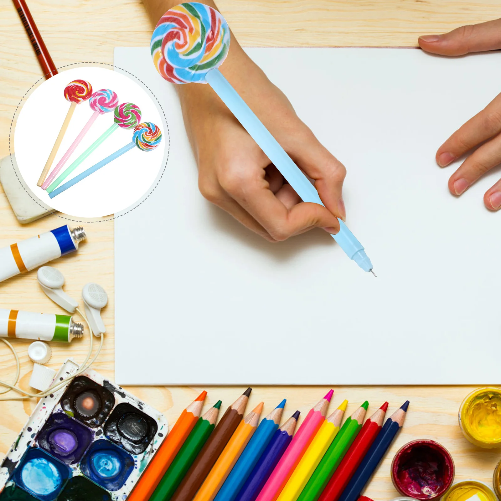 

4Pcs Lollipop Shaped Gel Pens Black Ink Neutral Pens Smooth Writing Cute Fun Stationery for Students School Office Journals