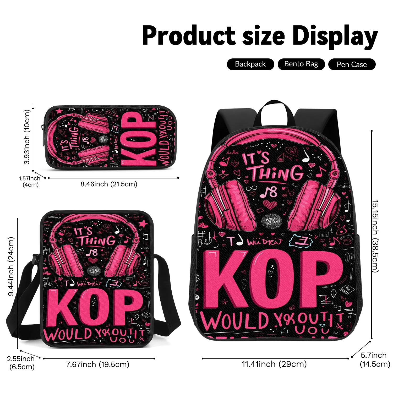 Roze Muziek Rugzakset met Schoudertas & Etui - usage example