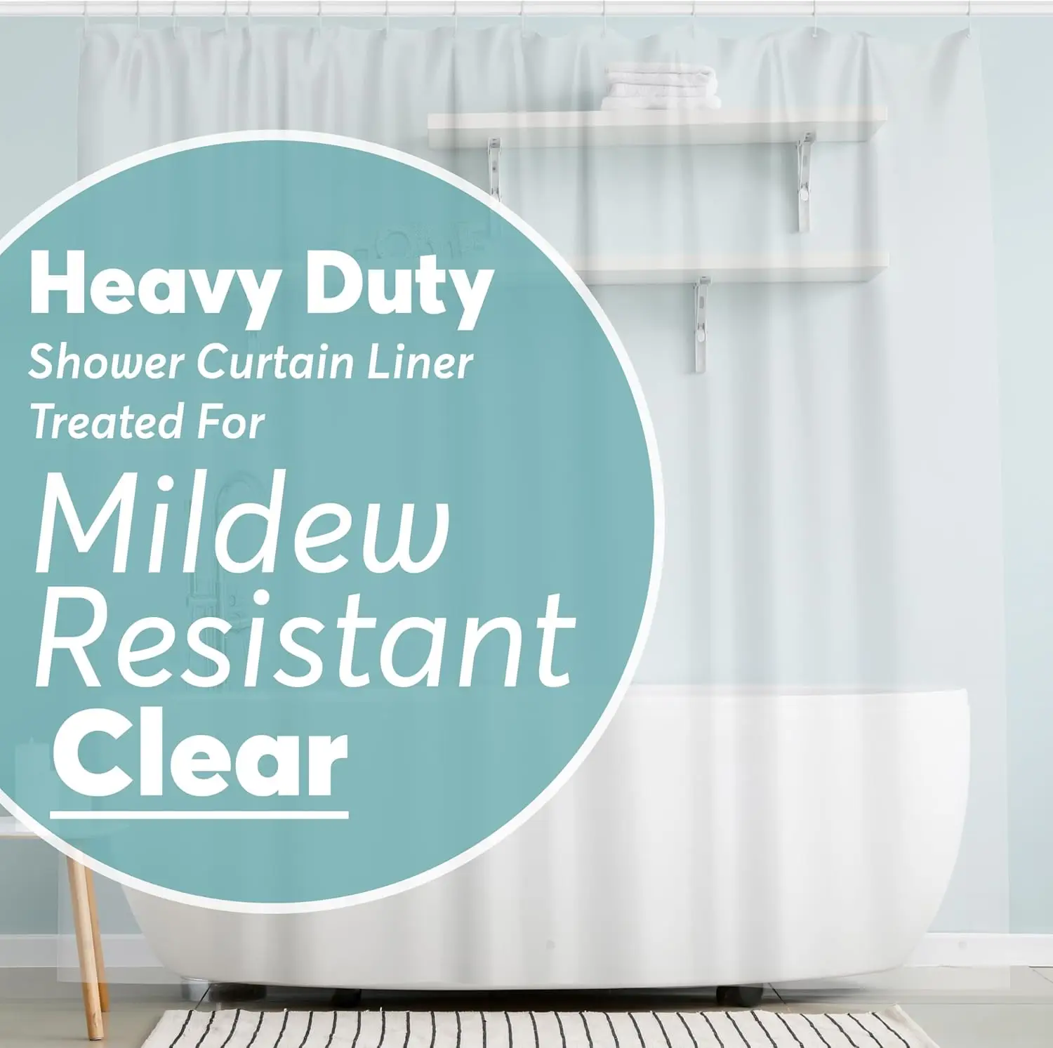 

Подкладка для занавески для душа — сверхпрочная занавеска для душа PEVA 72 x 72 с нержавеющей металлической втулкой и 3 магнитными грузами — без запаха и