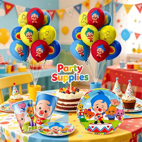 Clown Anime Balloons Plates Cups Combination Creative Decorations Fashion Tableware Kit for Birthday Party Arrangements