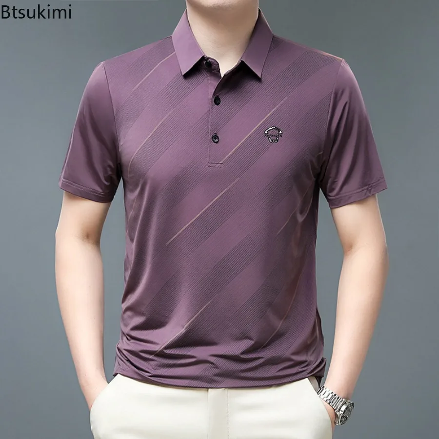 جديد 2025 رجال الأعمال بلون بولو قصيرة الأكمام السلس ومقاومة التجاعيد مريحة أعلى الصيف عارضة فضفاض تي شيرت #3