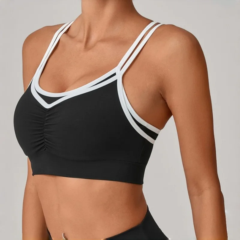 

Women's Tight Yoga Clothes Nude Contrasting Color Quick Drying Sports Bra Outdoor Running Leisure Fitness Backless Vest